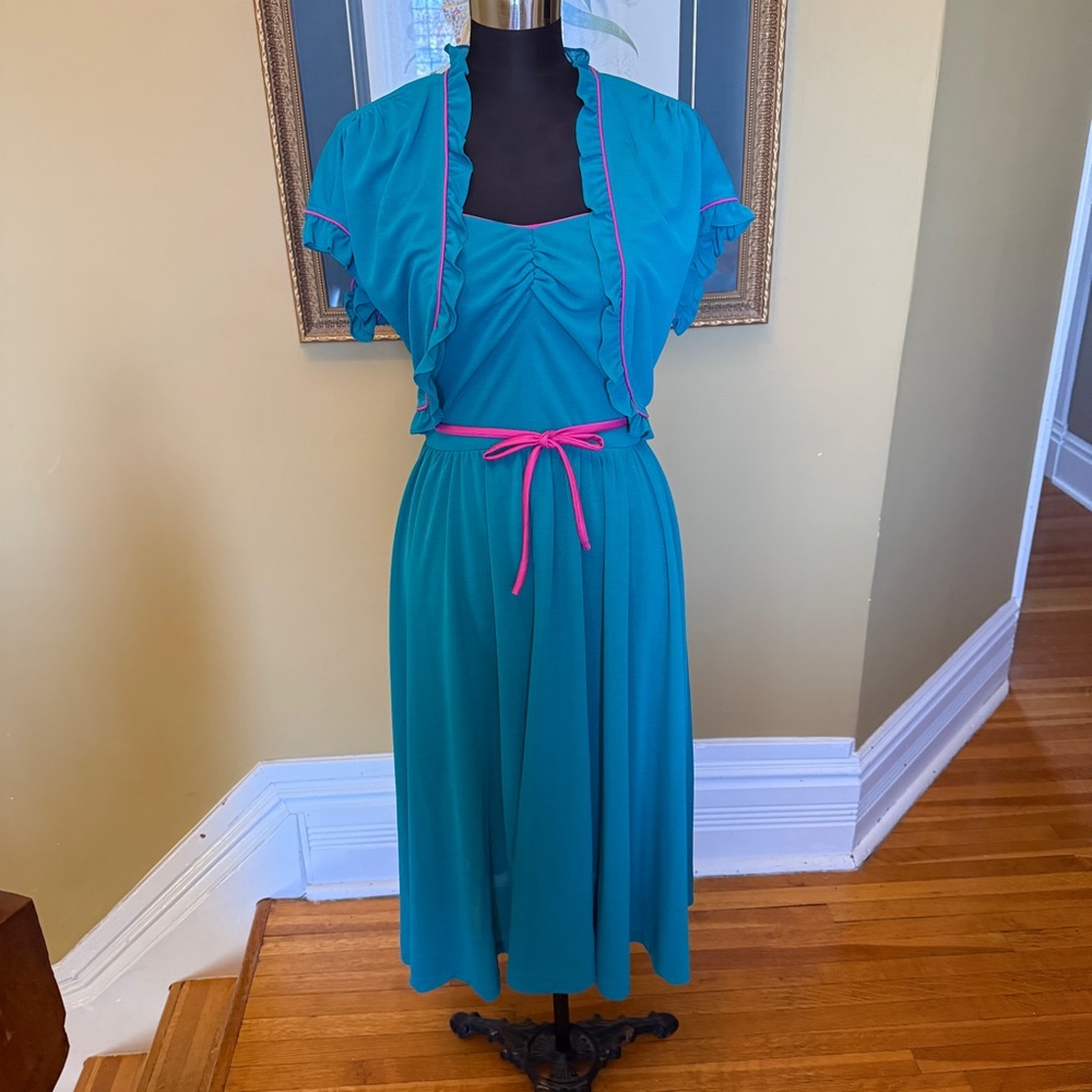 80’s Teal and Pink Women's Dress